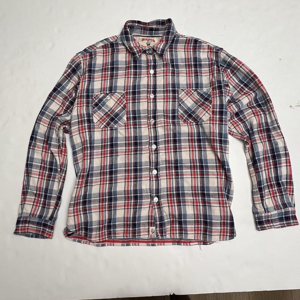 Birdwell Beach Britches Flannel Button Down Shirt XXXL 3XL Heavy Made In USA